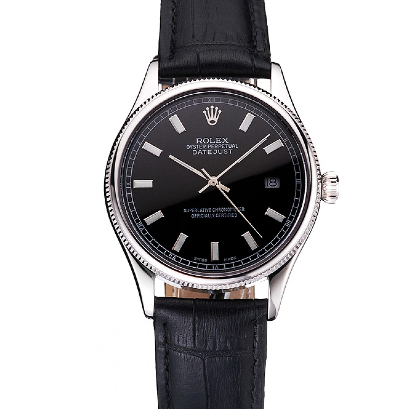 Rolex aaa copy Stainless Rolex Steel Dial Case Bracelet Black Datejust Swiss And 0804
